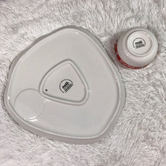 Coca-Cola Vintage 2 Piece Ceramic Chip & Dip Polar Bear Paw Anchor Hocking Set - Picture 6 of 13